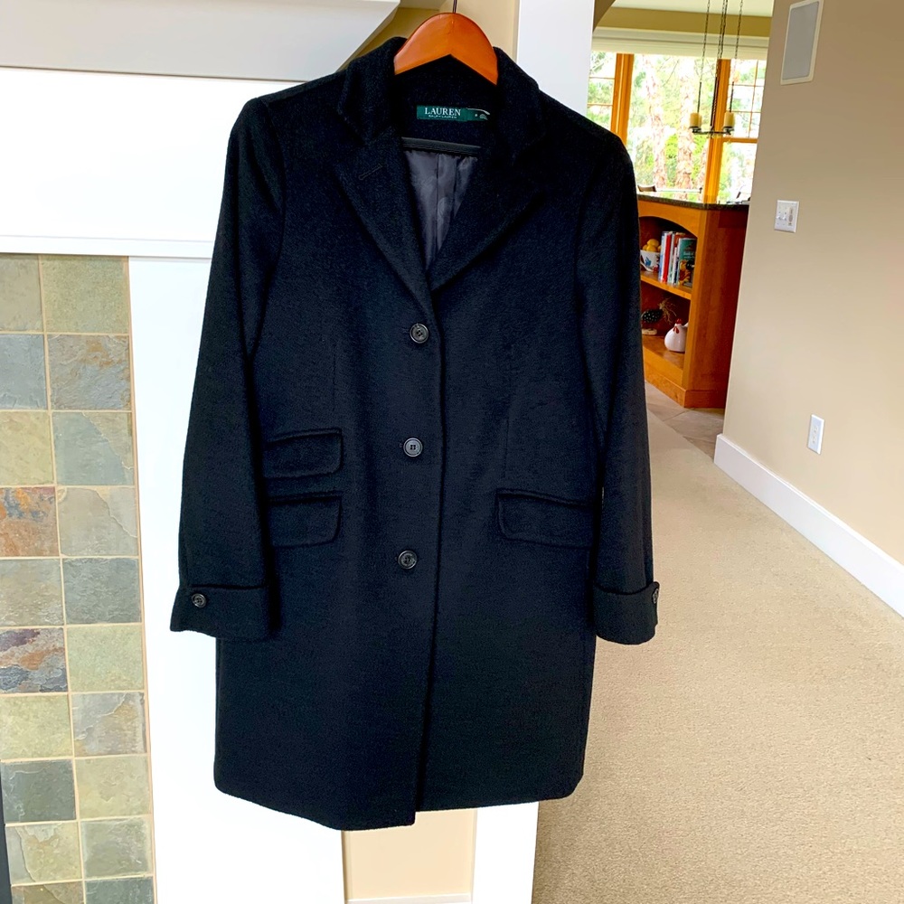 Ralph Lauren Black Wool Blend dress coat, size 8, never worn